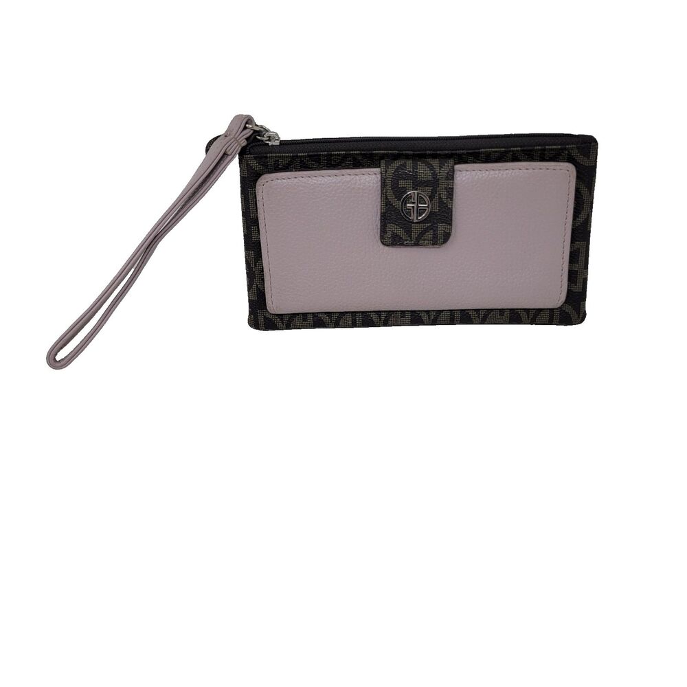 Giani Bernini Block Signature Wristlet Wallet Brown with Lavender Snap Front